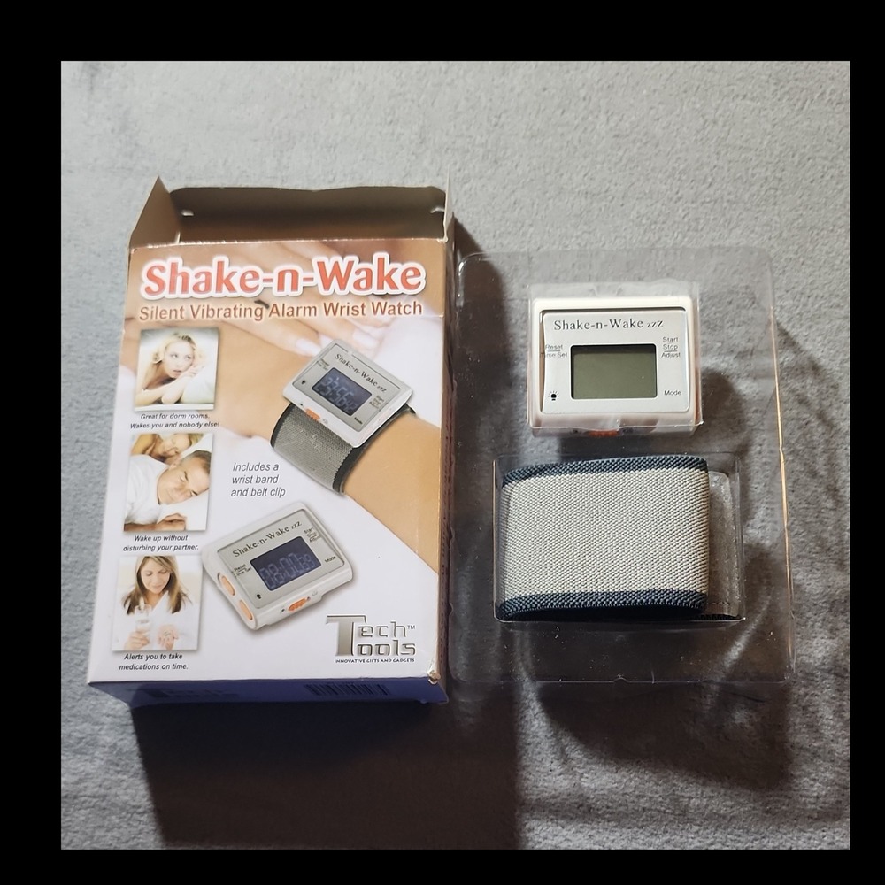 Tech Tools Shake-n-Wake Silent Vibrating Alarm Digital Watch Gray Band